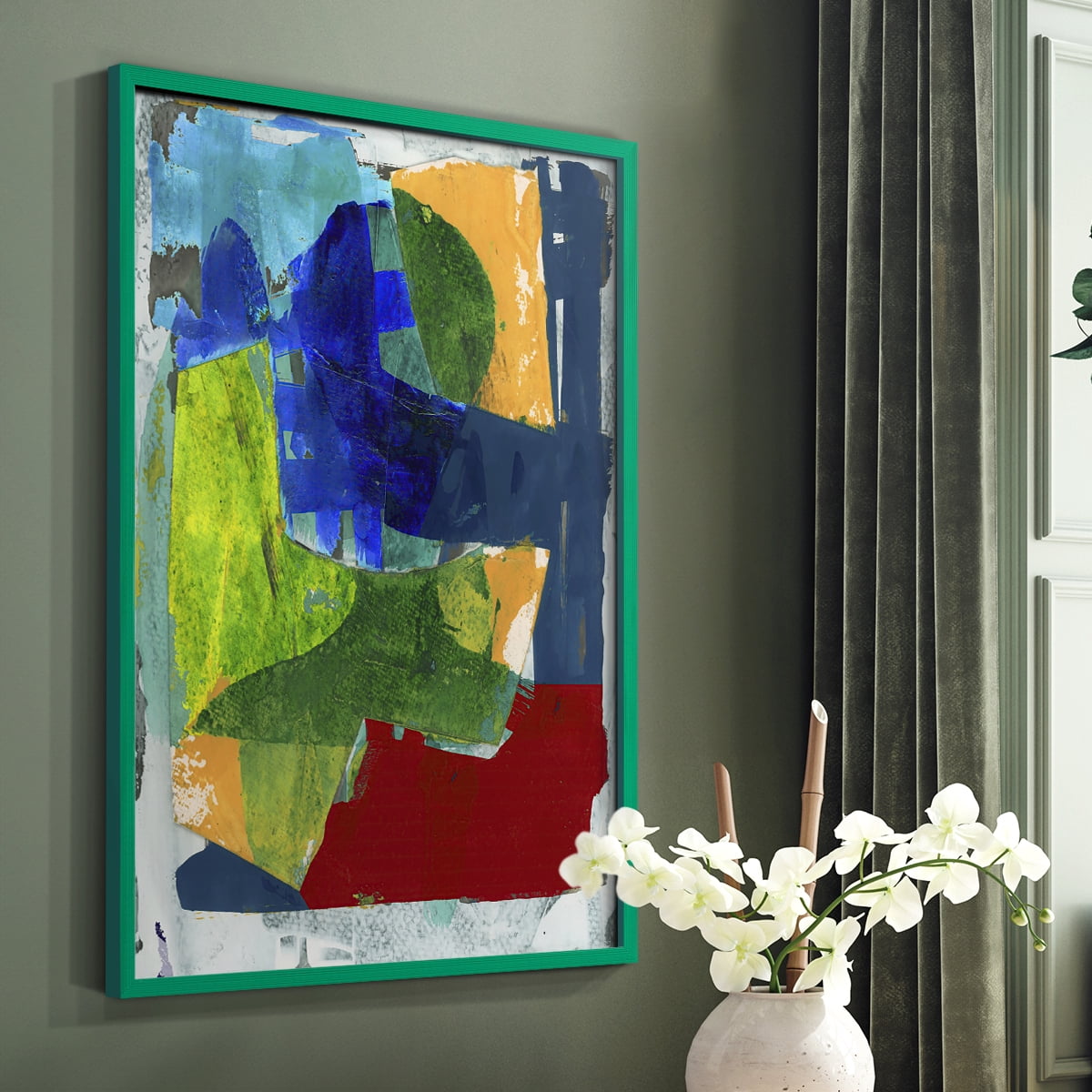 Brights Strokes II Framed Print in Green Solid Wood Framed Print No Nail Hanging