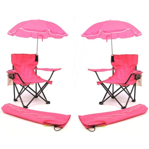 Redmon For Kids Beach Baby Kids Umbrella Camp Chair, Hot Pink (Set of 2