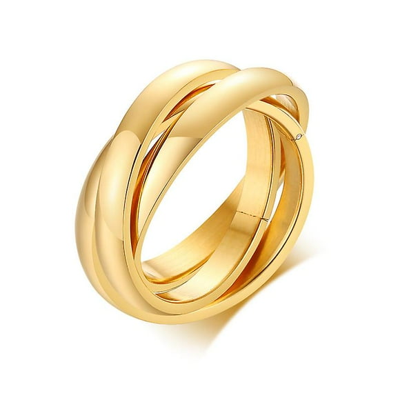 Charm Women Rings Triple Interlocked Rolling Ring Stainless Steel Gold