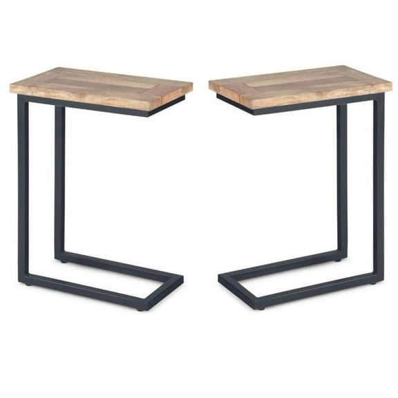 Home Square 2-Piece Modern Solid Wood C-Shape End Table Set in Natural & Black