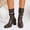 Brown, variant on Women Leather Mid Calf Boots, Pointed Toe Slouch Ruched Back Zipper Block Heel Booties, Elegant Dress Boots