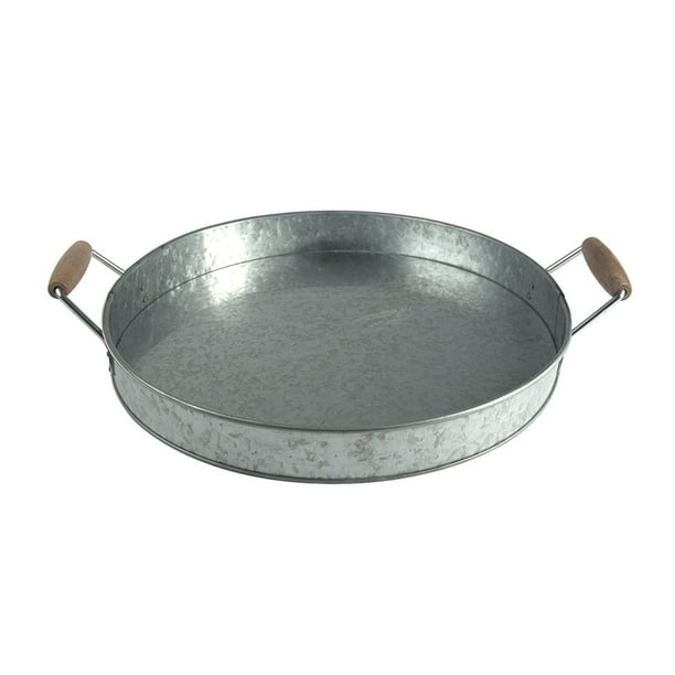 Masonware Round Galvanized Metal Party Serving Tray With Wooden Handles 19 5 X 16 2 The Artland Oasis Is A Large Circular By Com Masonware Round Galvanized Metal Party, Large Round Metal Serving Trays