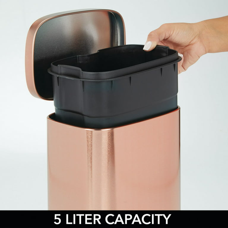 5 Liter Metal Step Trash Can Garbage Bin, Rectangular by mDesign