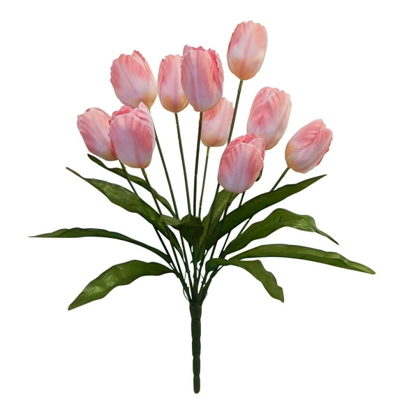 Blush Pink Spring Tulip 19in Artificial Polysilk Faux Fake Flower Bush for Craft Home Garden Outdoor Bouquet Arrangement Ceremony Wedding Arch Floral Wall Aisle Decor (Pink, Set of 2)