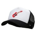 thumbnail image 2 of Embroidered Guitar Patched 5 Panel High Profile Poly Cotton Twill Mesh Trucker Cap - White Black OSFM, 2 of 5