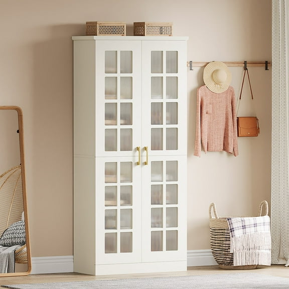 Tribesigns 71 Inch Tall Shoe Cabinet with Adjustable Shelves, Modern 8-Tier Shoe Storage Cabinet with Doors for Living Room, Bedroom, Entryway, White