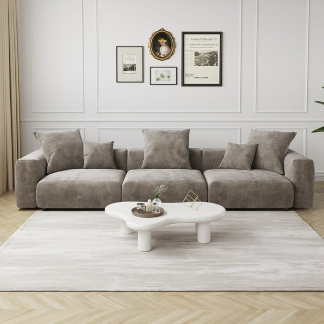 The Magic Home 3-Seater Modular Convertible Corduroy Sectional Sofa, Brown