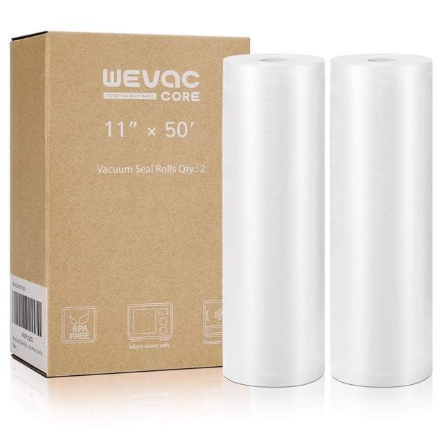 Wevac Sacs pour Scelleuse sous Vi 11x50 Rouleaux, Lot de 2 pour FoodSaver, Seal-A-Meal, Weston. Qualité Commerciale, Sans BPA, Robuste, Excellent