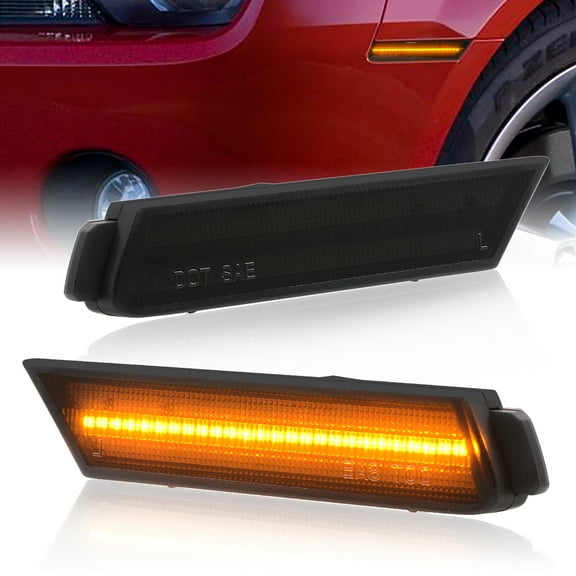 AJP Distributors Amber LED Smoked Front Bumper Fender Side Markers Lights Signal Lamps Reflectors Assembly Pair Compatible/Replacement For Chevy Camaro 2010 2011 2012 2013 2014 2015 10 11 12 13 14 15