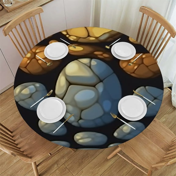 HAOXIT Round Tablecloth Yellow Pebbles Printed Picnic Table Cloth,Round Fitted Tablecloth with Elastic Edge,Oil Proof Table Cover for Dining,Camping,Outdoor/Indoor Use 31-35