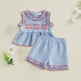 thumbnail image 2 of yocbz July 4th Kids Casual Outfit Set Girls 4th of July Outfit Set, USA Flag Stars Stripes Patriotic Top & Shorts Set, Soft Cotton Toddler Kids Summer Outfit Set for Parade, BBQ Blue,2-3 Years, 2 of 4