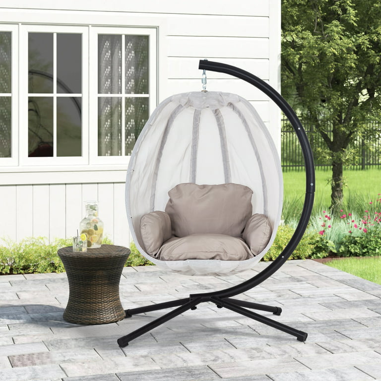 Swing Egg Chair Hammock Chair Hanging Chair with Metal Stand and Cushion for Indoor Outdoor Patio Bedroom Balcony Porch Garden,400LBS Capacity,Gray