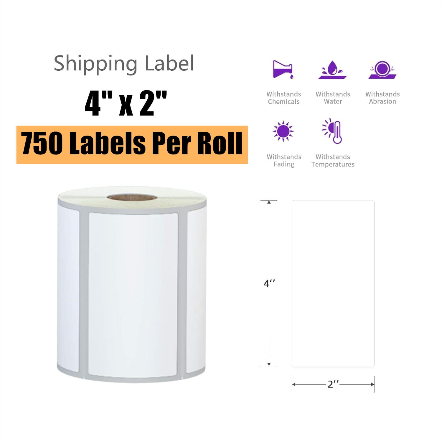 SJPACK 5 Rolls 4" x 2" Direct Thermal Shipping Labels, Blank Barcodes Address UPC Stickers, Compatible with Rollo & Zebra, 750 Labels per Roll