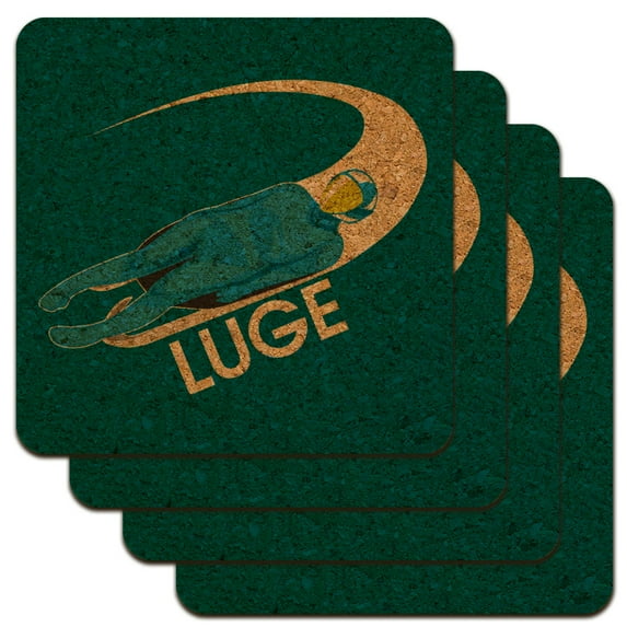 Luge Luger Luging Winter Sport Low Profile Novelty Cork Coaster Set