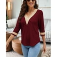 thumbnail image 3 of Women's Casual 3/4 Sleeve Shirts Lace V Neck Color Block Dressy Tops Trendy Hollow Floral Blouses T Shirts S-XXL, 3 of 13