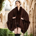 thumbnail image 2 of DEBIMY Warm Faux Fur Cape Winter Fur Trim Cloaks Thick Sweater for Party Coffee, 2 of 6