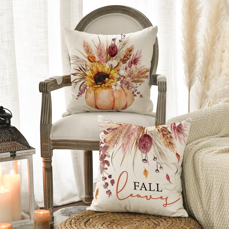 Sm:)e Fall Pumpkin Wheat 18x18 Throw Pillow Covers, Set of 4 photo 5