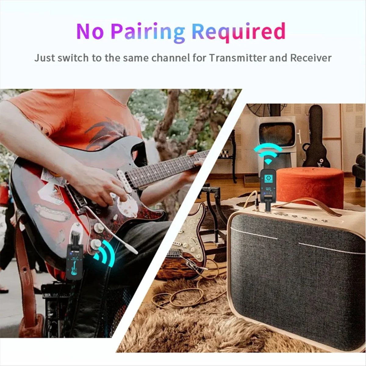 2.4G Wireless Guitar System Rechargeable Guitar Transmitter Receiver 48K/16bit Real-Time Transmission Rotatable Plug,B