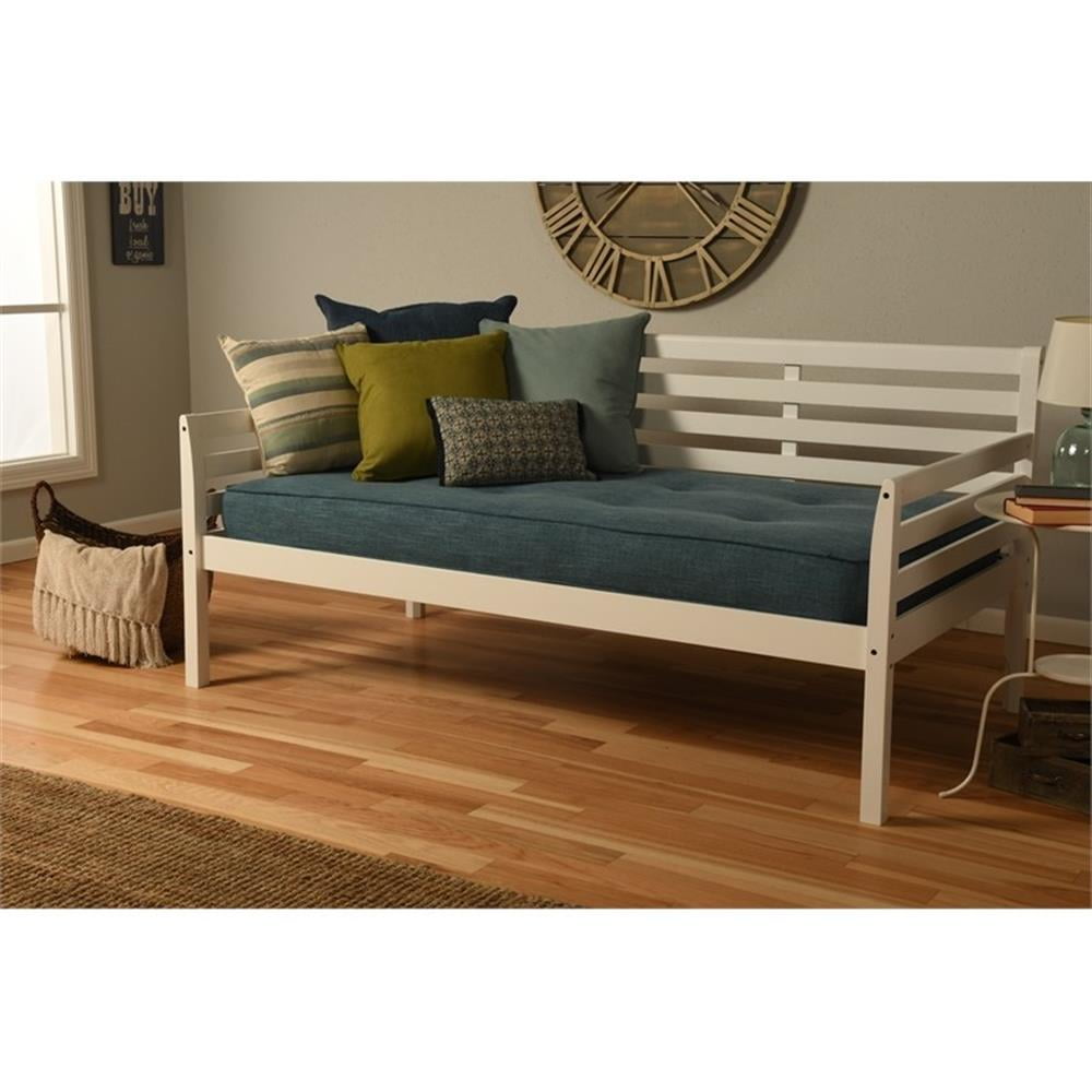 Maklaine Twin-size Tufted Fabric Daybed Mattress in Linen Aqua Blue