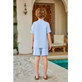 thumbnail image 4 of Arshiner Boys 2 Pieces Set Short Sleeve Blue Shirts and Shorts Texture Summer Beach Vacation Outfits 9-10 Years, 4 of 8