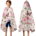 thumbnail image 3 of Pink Butterfly Floral Bow White Pattern Hooded Bath Towel，50"x30" for Ages 3 To 12 Kids, Quick Dry Lightweight Soft Microfiber Hood Beach Towel Cover Up for Kids, 3 of 7