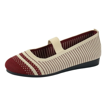 QYZEU Fancy Sandals for Women Dressy Womens Shoes Casual 2024 Women s Fall New and Round Head Flat Single Shoes Sports Casual Shoes Women Shoes Comfortable Slippers Red 42