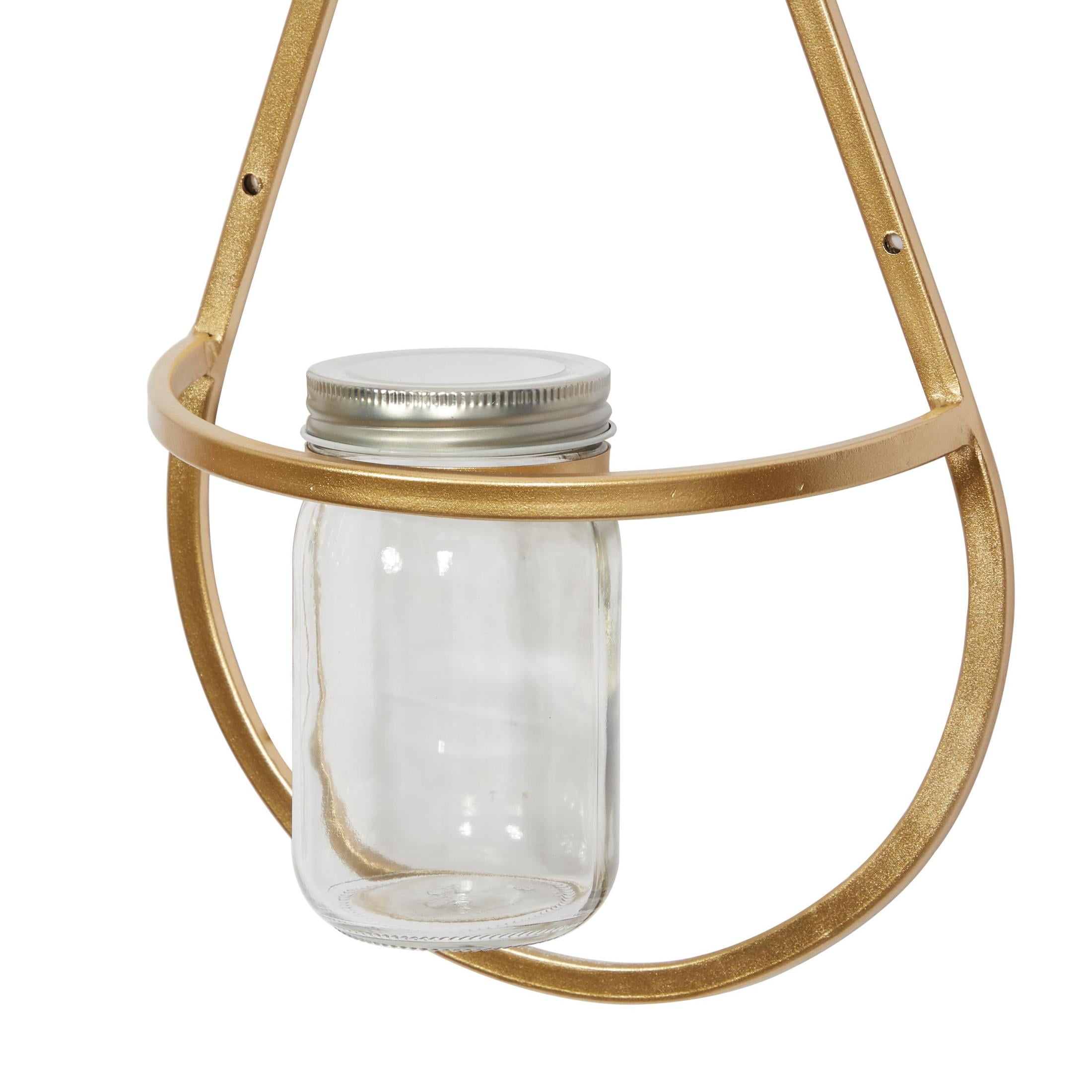 CosmoLiving by Cosmopolitan 8"W, 17"H Round Gold Metal Geometric Wall Planter with Glass Holder (3 Count)