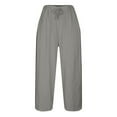 thumbnail image 5 of UAMVSH Women Cotton Linen Capri Pants Casual Lightweight High Waisted Drawstring Lounge Capris Trendy Pockets Beach Cropped Pants(XX-Large,Gray), 5 of 5