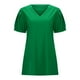 thumbnail image 4 of Camiseta holgada de manga corta y cuello en V para mujer: diseño con mangas abullonadas, cómoda mezcla de poliéster y spandex para uso informal, 4 of 8