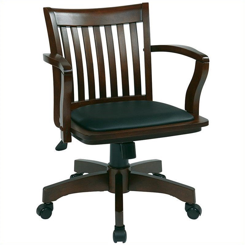 Deluxe Wood Bankers Chair With Vinyl, Wood Bankers Chair With Padded Seat
