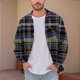 thumbnail image 1 of Blusa y camisa de manga larga con cuello vuelto para hombre, informal, a la moda, con botones, estampado a cuadros, blusa elástica de manga larga con cuello vuelto, blusa de poliéster para hombre, 1 of 5