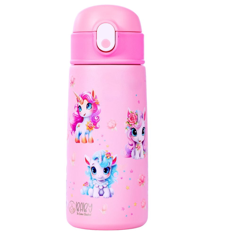 Unicorn Insulated Water Bottle for Kids - 16 oz Stainless Steel, BPA Free, Dishwasher Safe, with Silicone Straw - Keeps Cold 24 Hrs, Hot 12 Hrs - Perfect for School, Travel, Sports