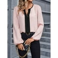 thumbnail image 6 of Womens Tops Dressy Casual V Neck Color Block Business Casual Blouses Long Sleeve Work Shirts Fall Trendy Clothes Pink M, 6 of 9