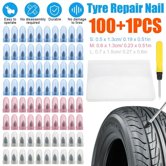 100Pcs Tire Repair Rubber Nails w/ Screwdriver Car Tyre Puncture Repair Kit