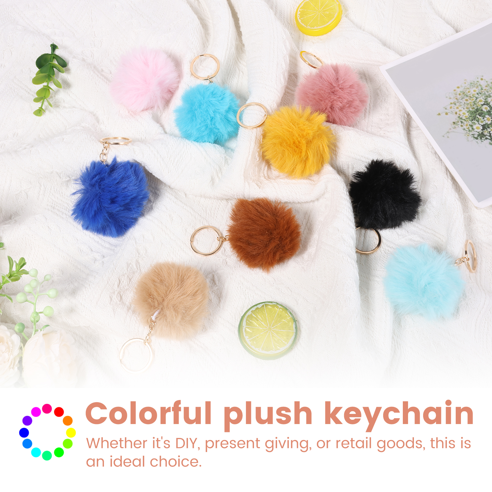 60 Pcs Pom Pom Keychain Fluffy Pompom Keychain Soft Pompom Keyring for Girls Women Hats Shoes Bags Accessories Multicoloured