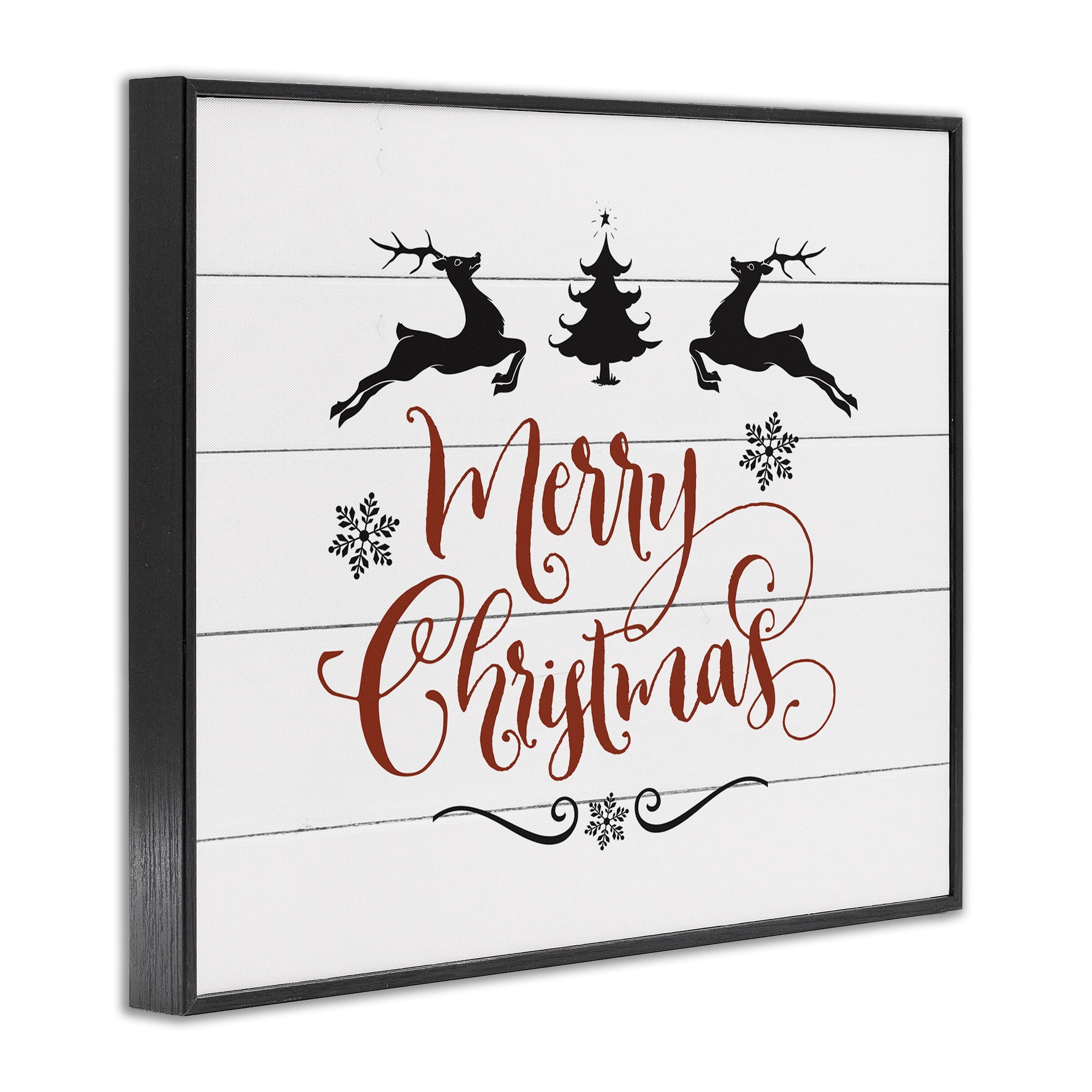 Stupell Industries Merry Christmas with Reindeer Holiday Painting Black Framed Art Print Wall Art, 30 x 24