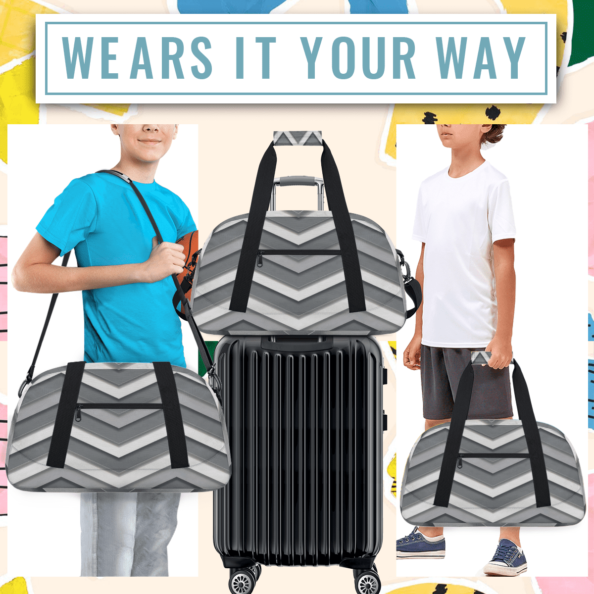Herdesigns Sports Duffle Bags Travel Duffle Bag Gym Bag Grey Modern Stripes Weekender Travel Bag Waterproof Overnight Bag Carry On Travel Tote Bag Dance Bags