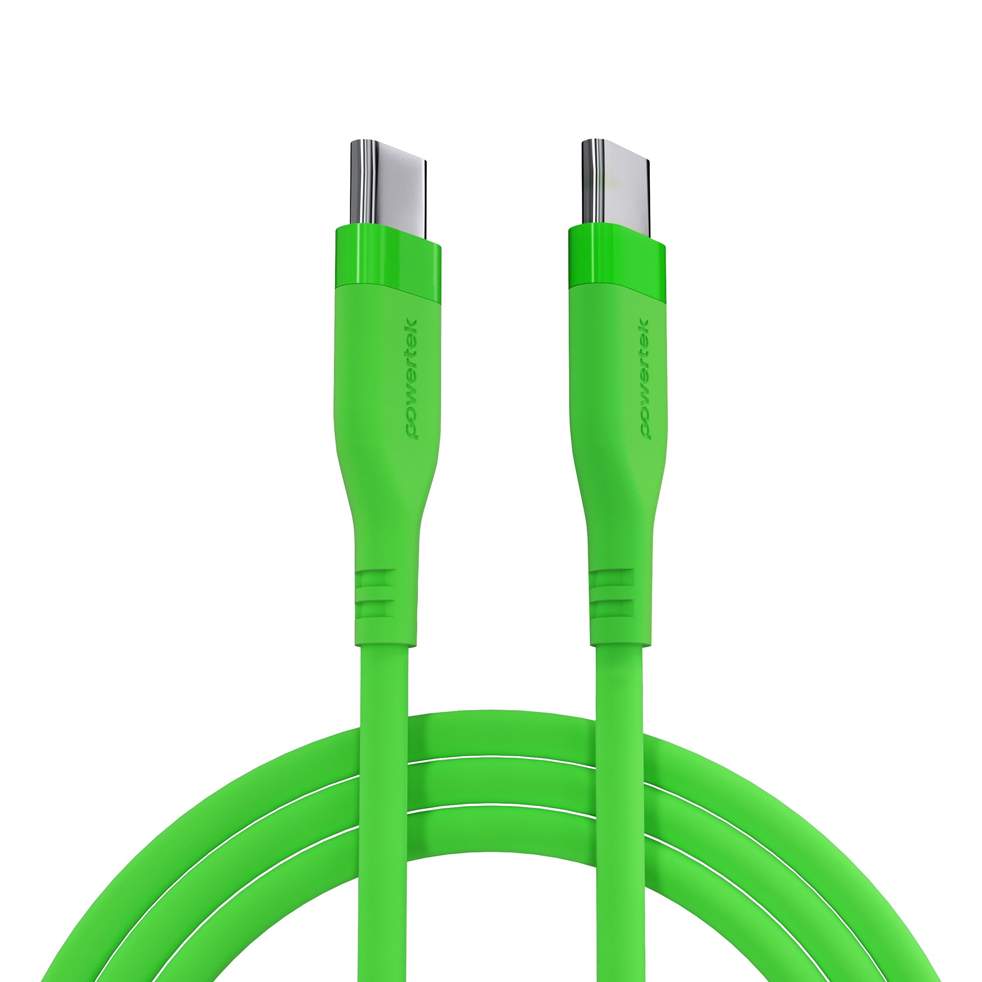 Powertek 6ft USB-C to USB-C Cable, Green, Neon Silicone, Fast Charging, Durable Charging Cord with Stable Data Transfer