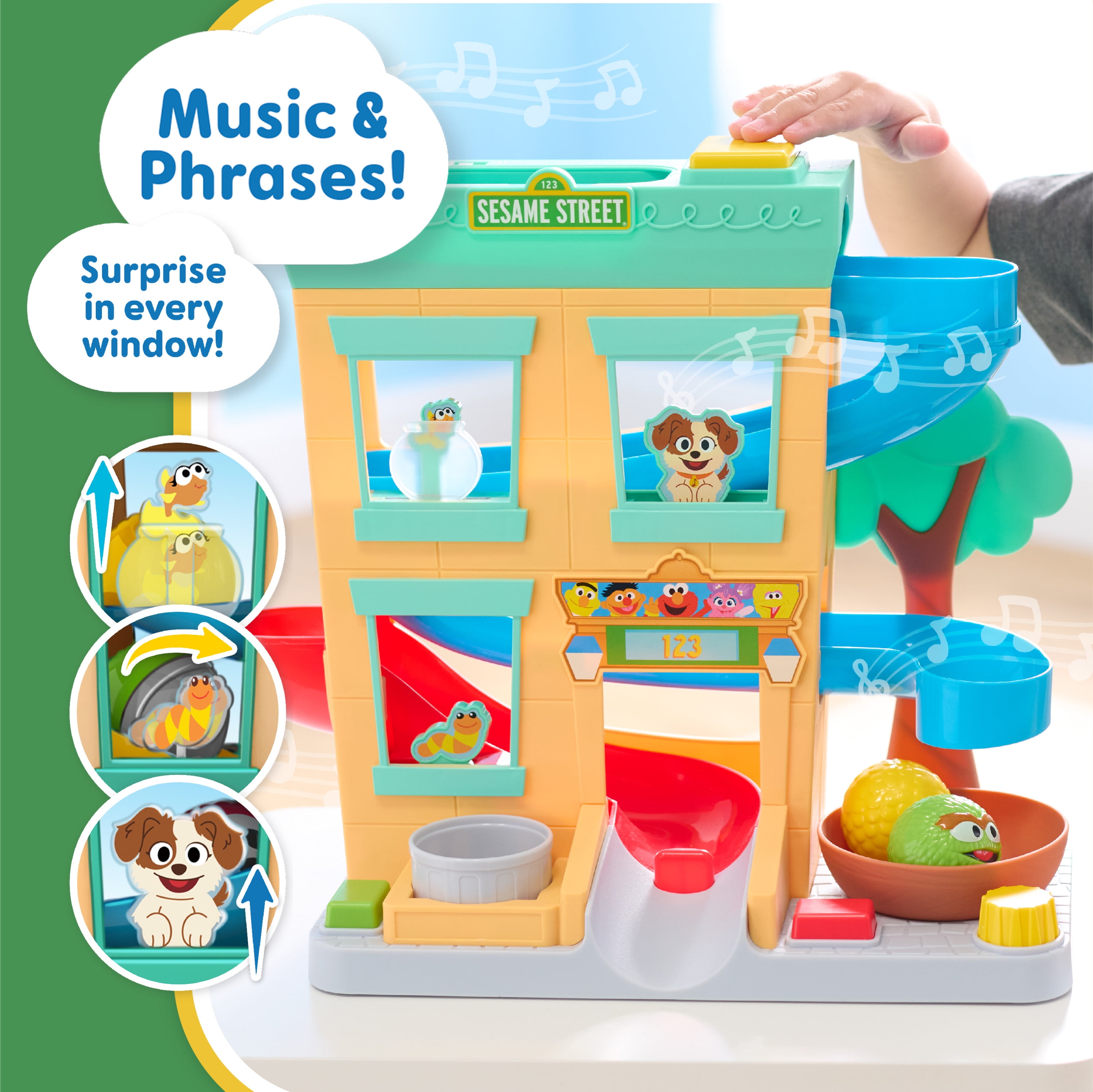 Sesame Street 'Round the Neighborhood 4-piece Ball Drop Playset and Figures, Kids Toys for Ages 12 month