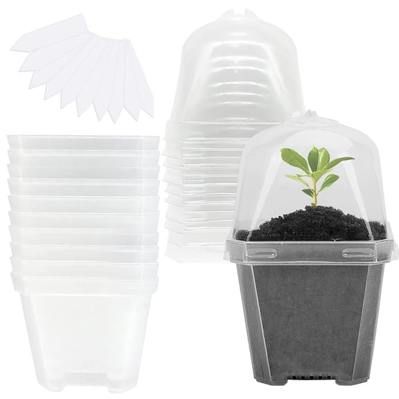 10Pcs 4" Clear Plant Nursery Pots with Humidity Dome - Plastic Seed Starting Pot with Drain Holes for Seedlings Vegetables Succulents
