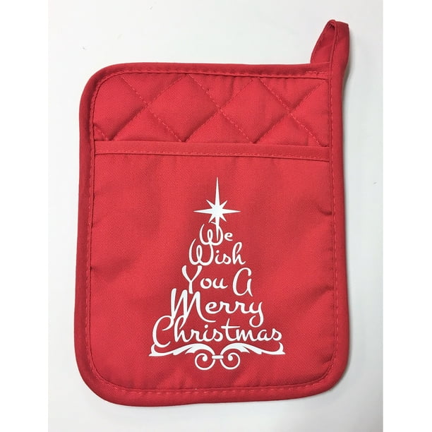 We Wish You a Merry Christmas Kitchen Pocket Mitt Neoprene Back Pot