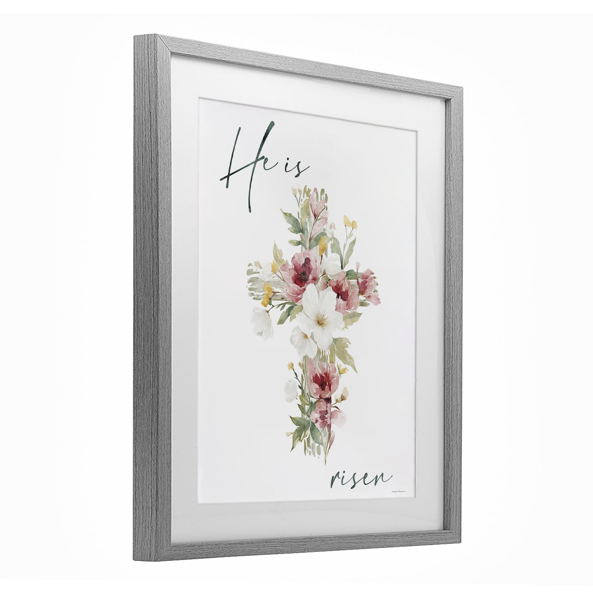 Stupell Industries He Is Risen Flower Cross Gray Framed Print Under Glass, design by Svetlana Aleynikova