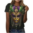 thumbnail image 2 of YueHuiYing Womens Short Sleeve Tops Mardi Gras Costumes Fashion Round Neck Mask Print Blouse T-shirt, 2 of 6