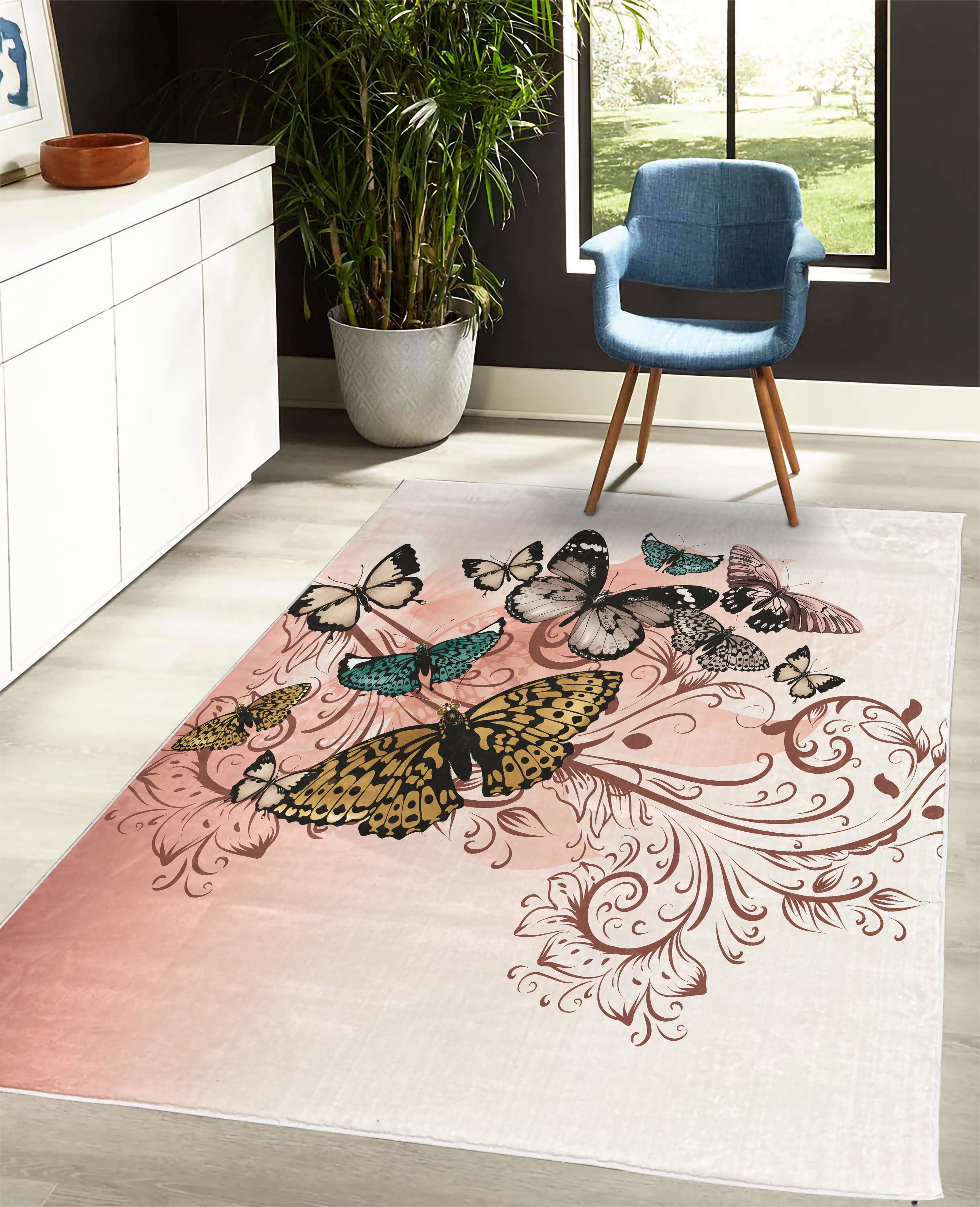 Butterfly Decorative Rug, Monarch Butterflies Vintage Damask Inspired  Design, Quality Carpet for Bedroom Dorm and Living Room, 6 Sizes, Burnt  Sienna