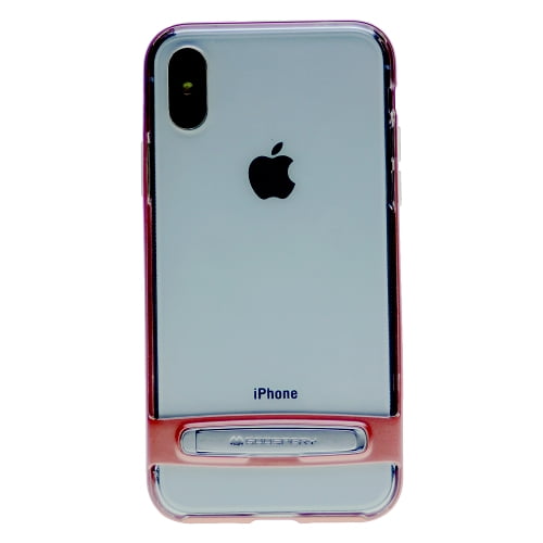 TopSave Goospery Dream Stand Bumper PC+TPU Clear TPU w/Metal Stand+Color Bumper Rim Case For iPhone X(10),XS, Rose Gold