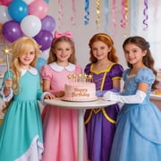 G*irls Halloween Princess Dress with Accessories, Blue Princess Dress with Wig Wand Crown Earrings and Star Earrings