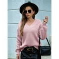 thumbnail image 5 of Female Long Sleeve V Neck Pullover Sweater Oversized Chunky Knitted Loose Jumper Sweaters Pink M, 5 of 8