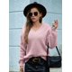 thumbnail image 5 of Suéter de Larga con Cuello en V para Mujer, Suéter Holgado de Punto Grueso de Gran Tamaño. Rosa L, 5 of 8