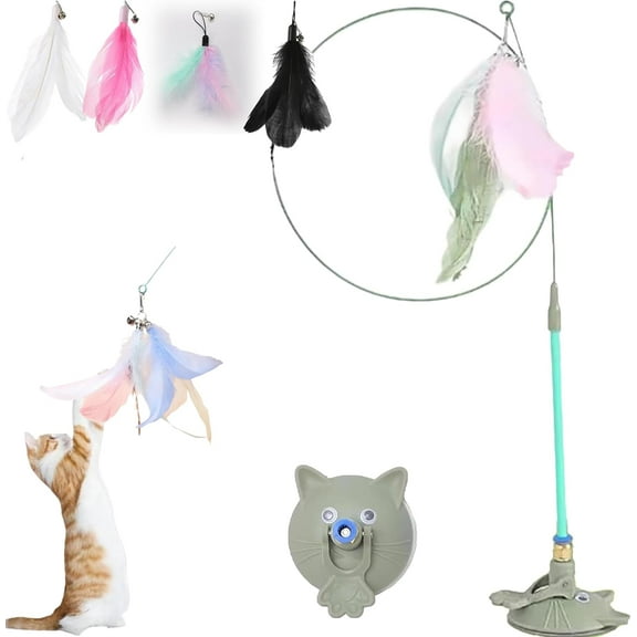 Cat Feather Toys Interactive Cats Cat Powerful Suction Cup Handheld Teaser Wand Toy with Bell for Kitty Kitten Scratching Exercise Indoor
