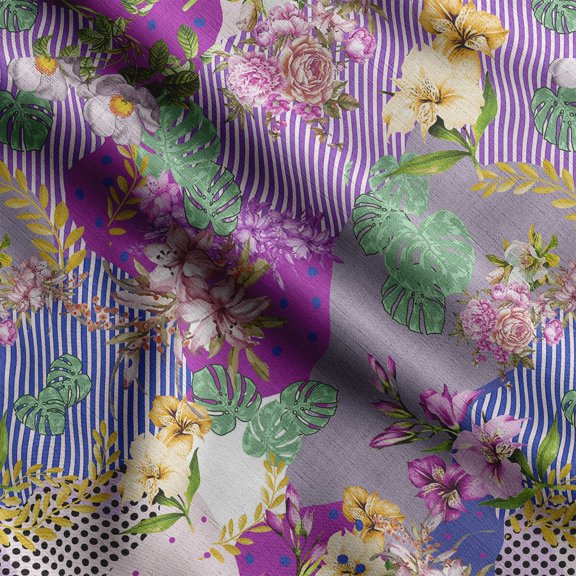 Soimoi Patchwork Print,Cotton Poplin, Sewing Fabric Sold by The Yard 42 Inch Wide,Sewing Craft Quilting/Quilt Making Fabric, Purple Green & Blue